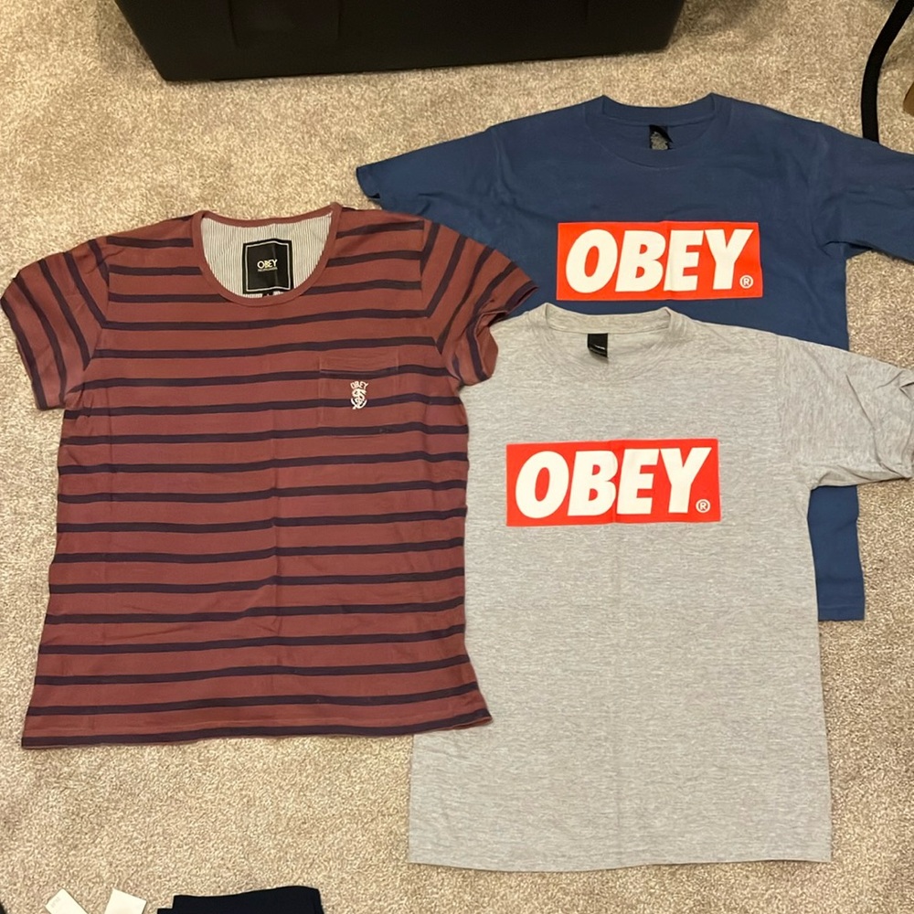 Bundle of 3 Vintage Obey Skate Y2K Shirts, Men’s Small
